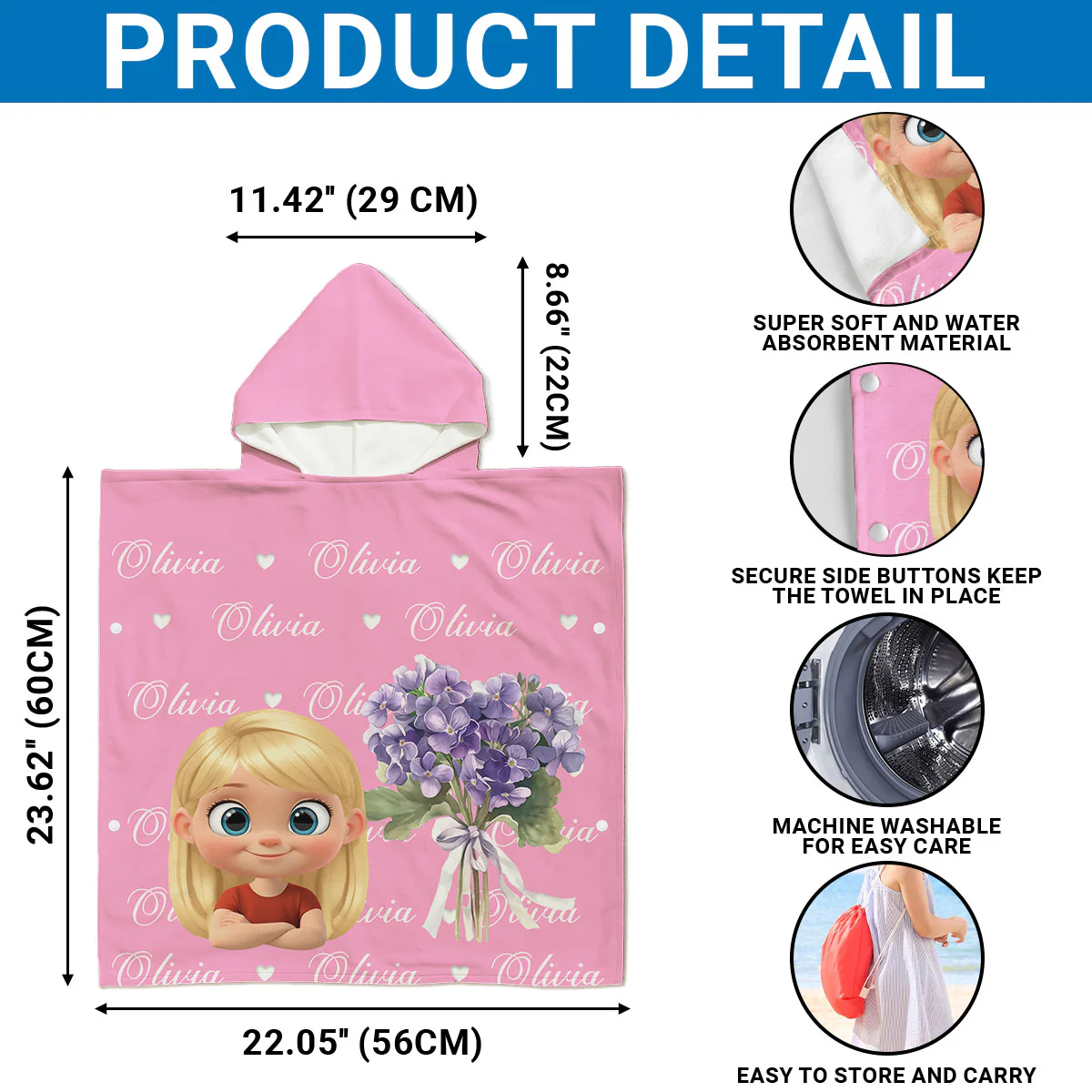 Birthmonth Flower - Personalized Custom Hooded Beach Towel - Image 6