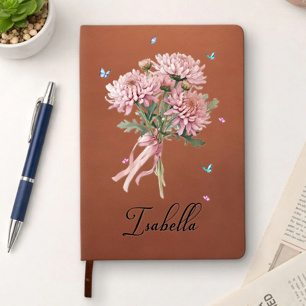 Birthmonth Flower - Personalized Custom Leather Journal - Image 2