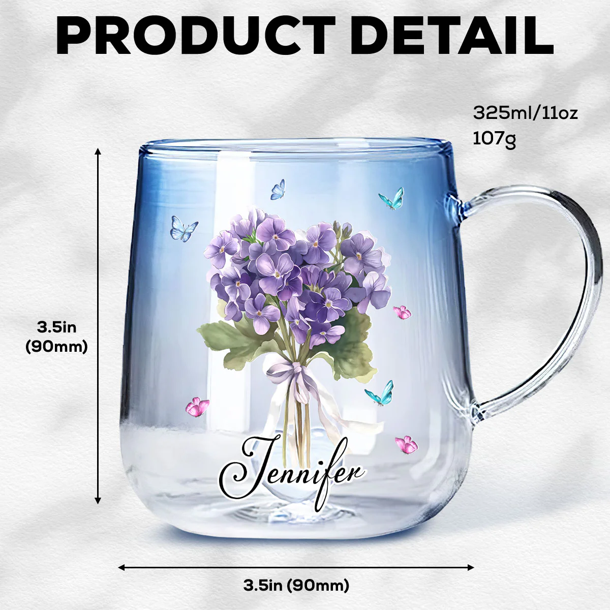 Birthmonth Flower With Name - Personalized Custom Blue Gradient Glass Mug - Image 4