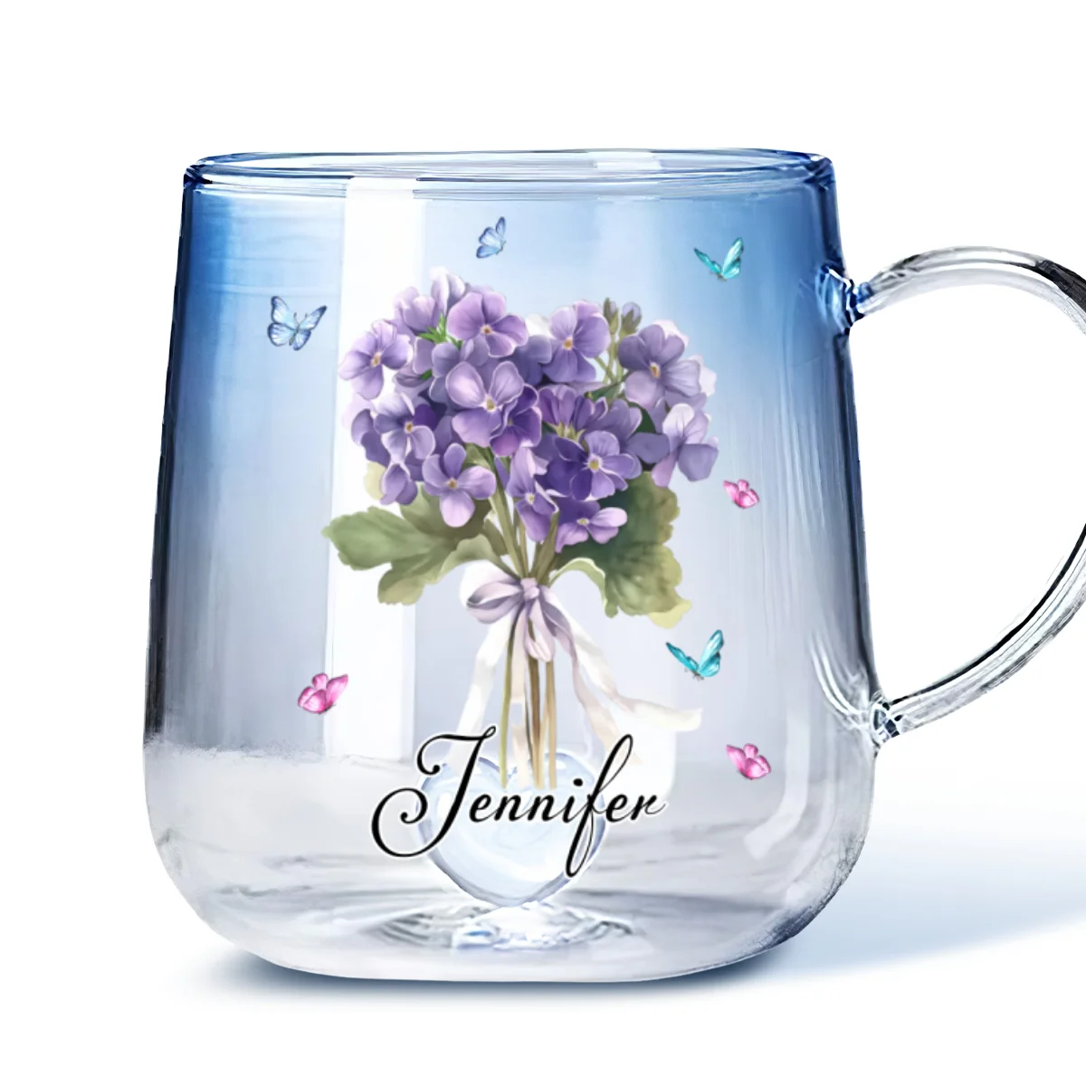 Birthmonth Flower With Name - Personalized Custom Blue Gradient Glass Mug - Image 6