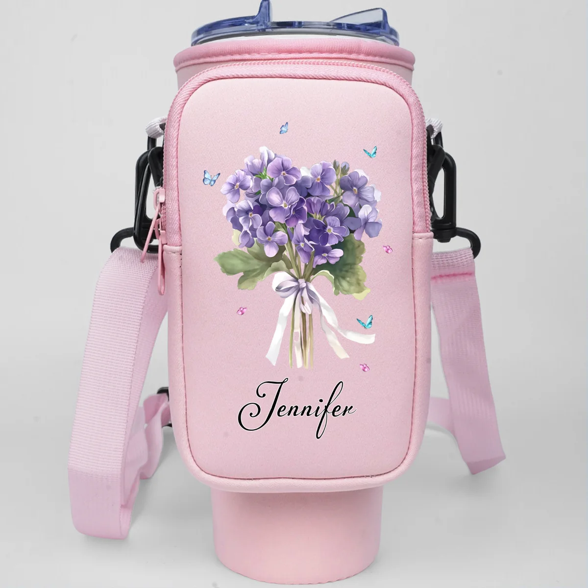 Birthmonth Flower - Personalized Custom Water Bottle Carrier Bag - Image 12