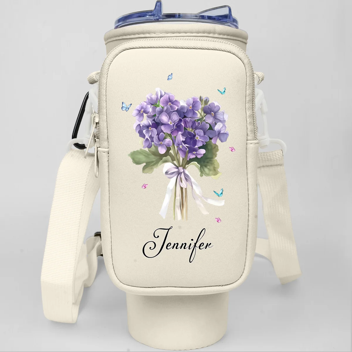 Birthmonth Flower - Personalized Custom Water Bottle Carrier Bag - Image 13