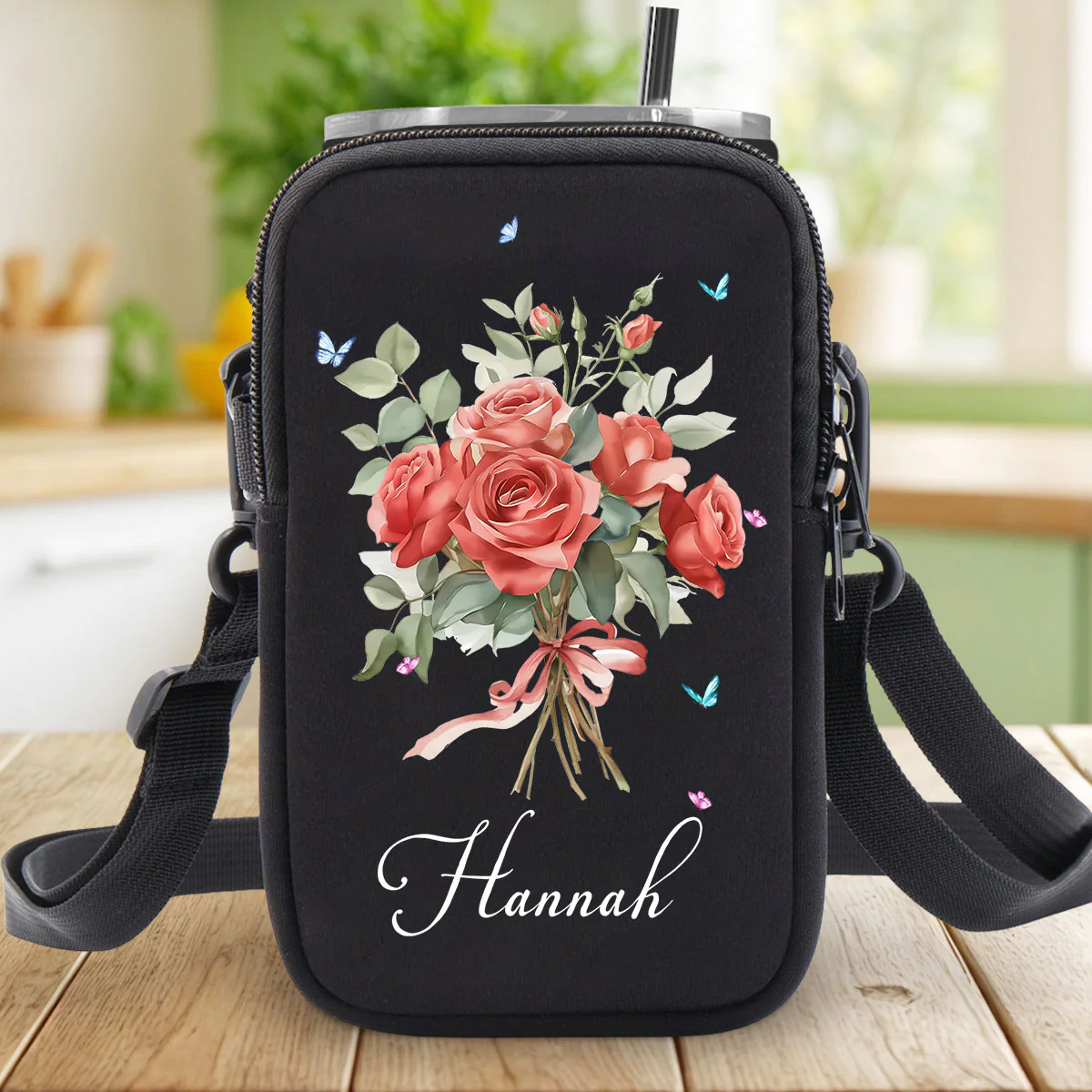 Birthmonth Flower - Personalized Custom Water Bottle Carrier Bag - Image 5