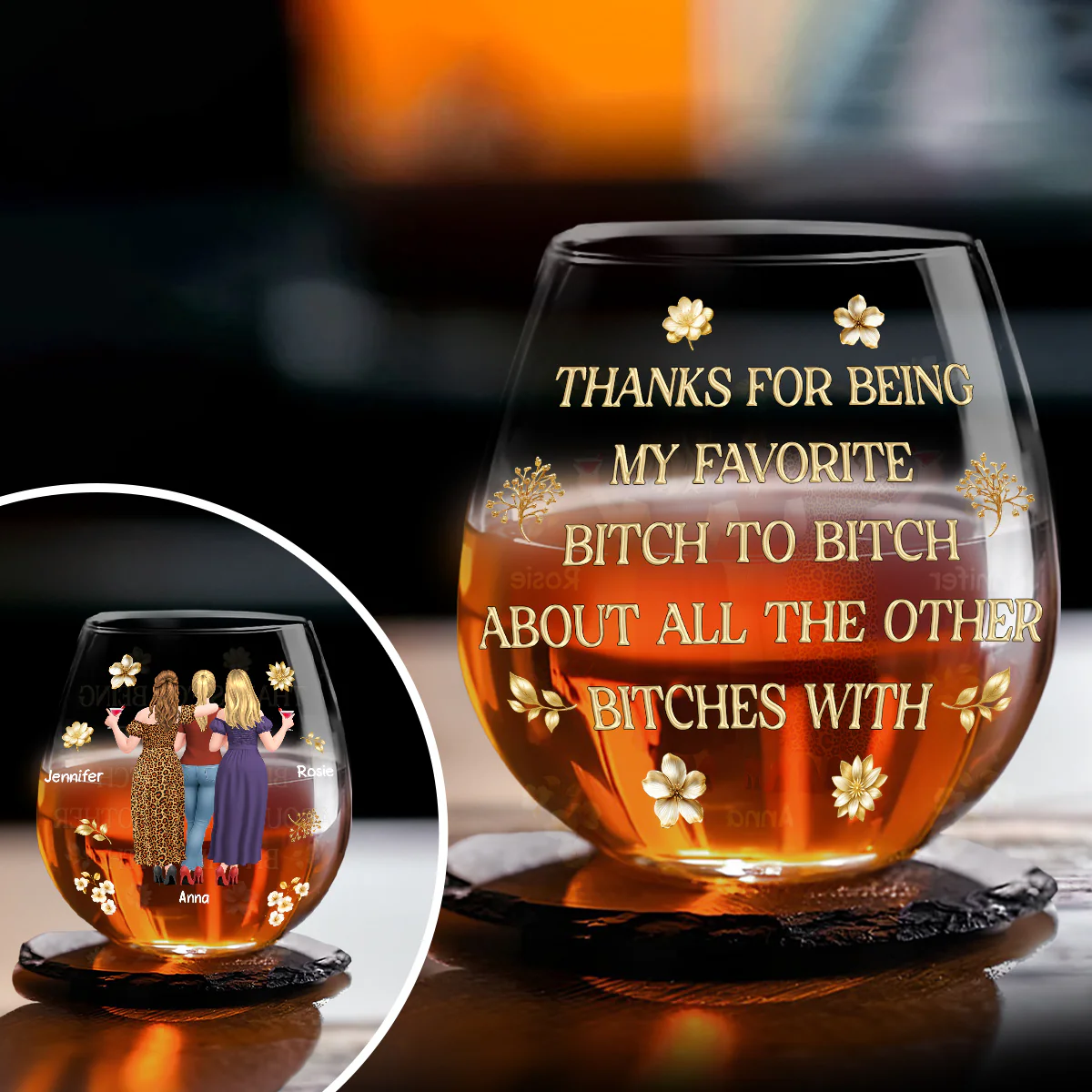 Bitch To Bitch - Personalized Custom Wine Glass - Image 3