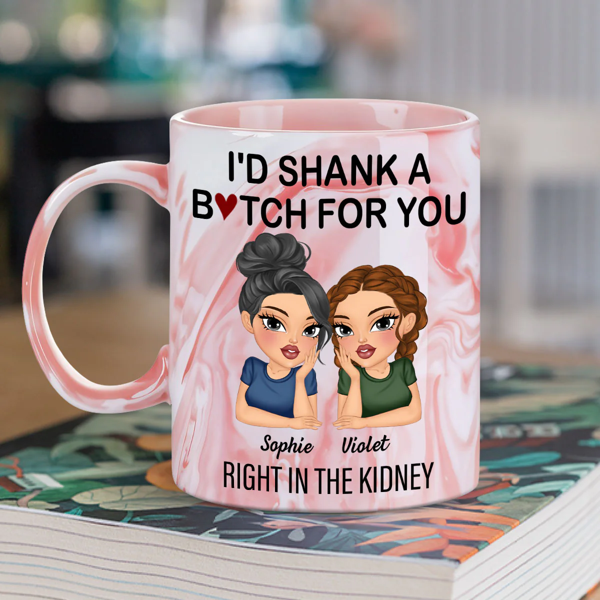 Bitches Forever - Personalized Custom Pink Marble Mug - Image 4