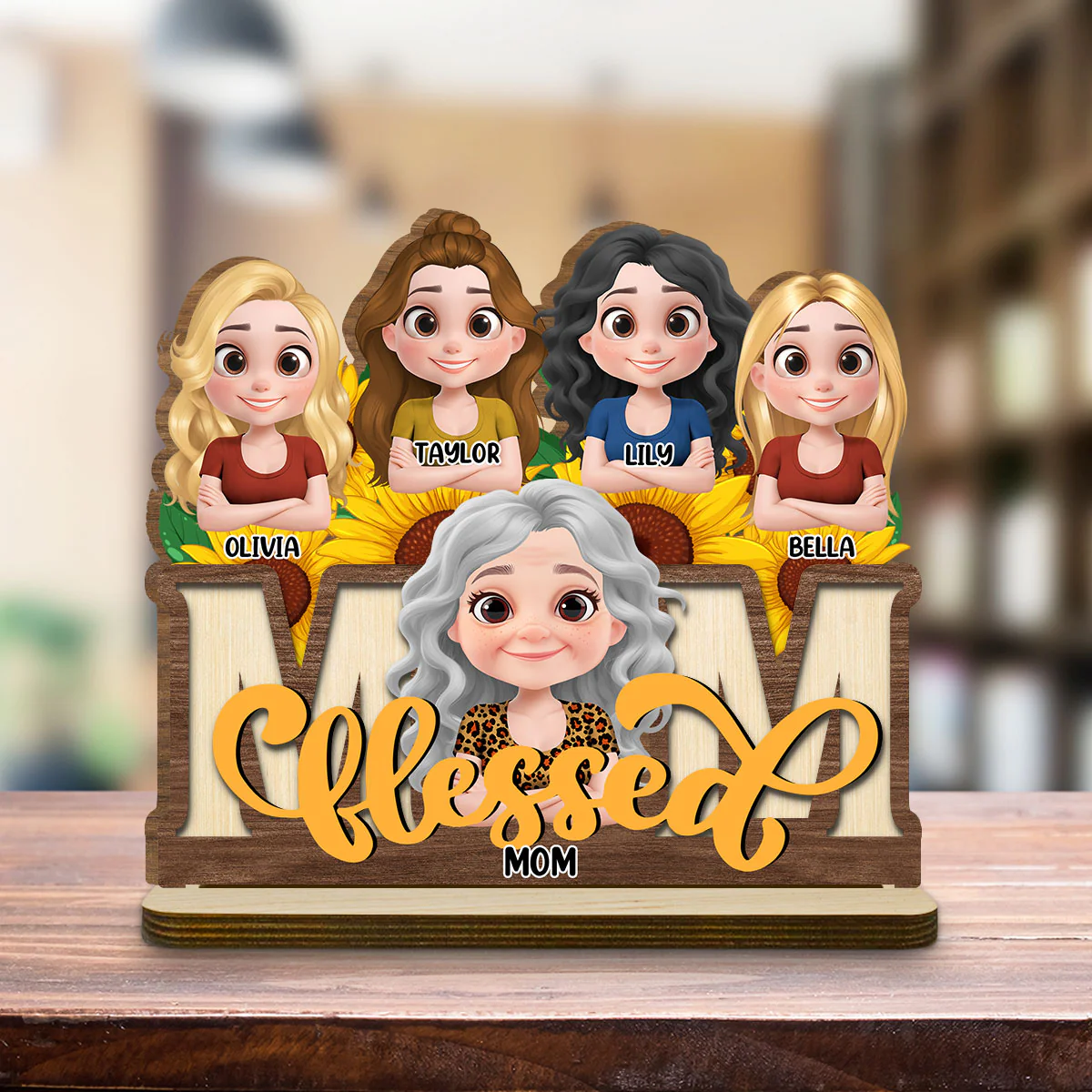 Blessed Mom - Personalized Custom 2-Layer Wood Plaque With Flat Base - Image 3