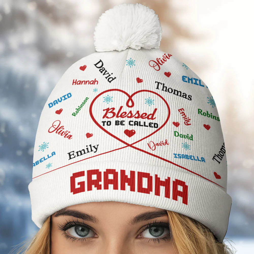 Blessed To Be Called Grandma - Personalized Custom Bobble Beanie Hat - Image 2