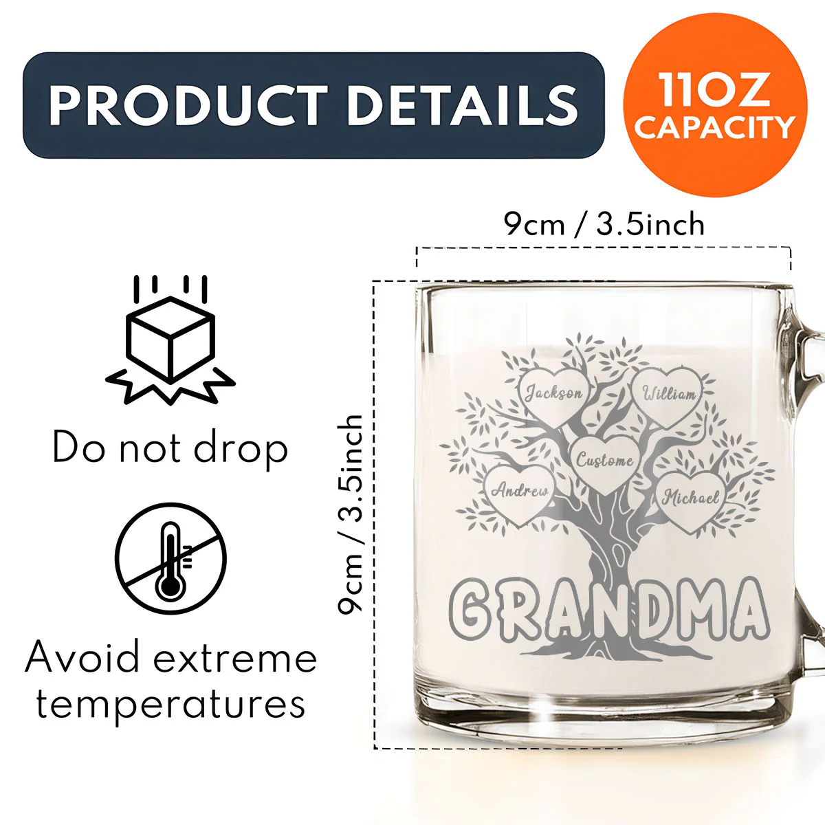 Blessed To Be Called Grandma - Personalized Custom Glass Mug - Image 5