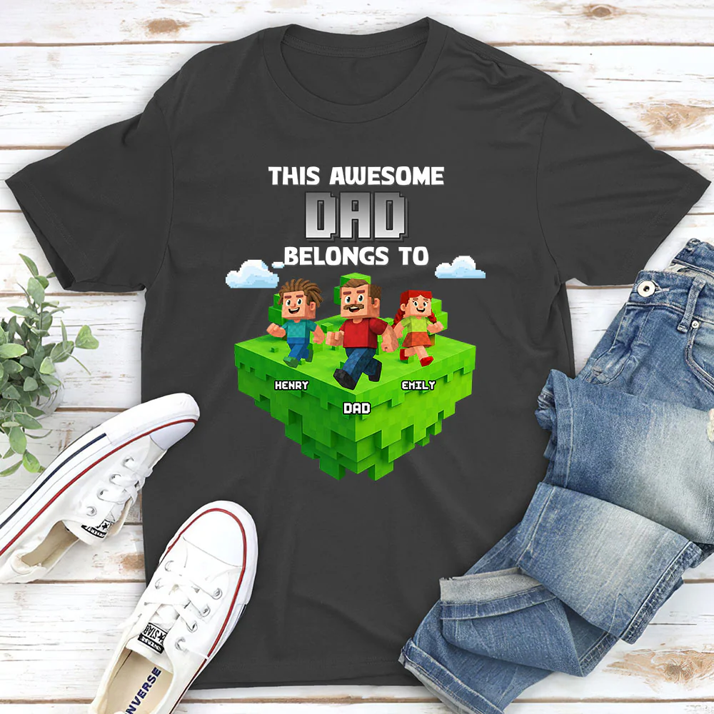 Block World Dad And Kids - Personalized Custom Shirt - Image 3