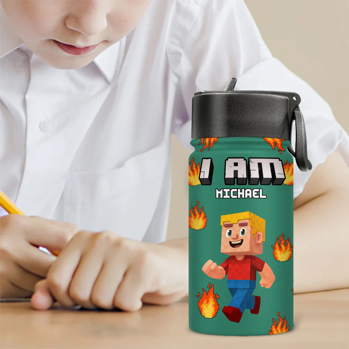 Blocky Kid - Personalized Custom Kids Water Bottle - Image 2