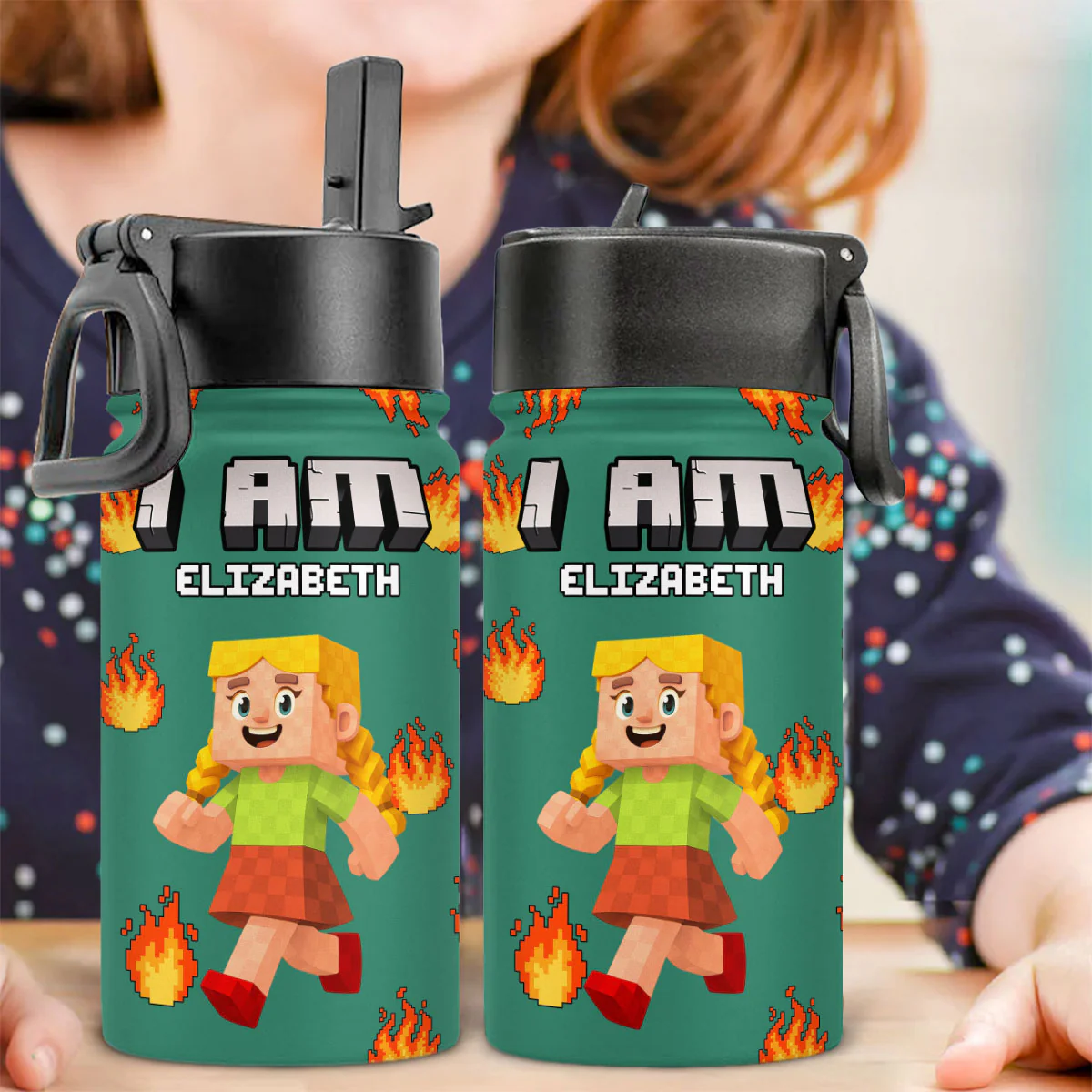 Blocky Kid - Personalized Custom Kids Water Bottle - Image 3