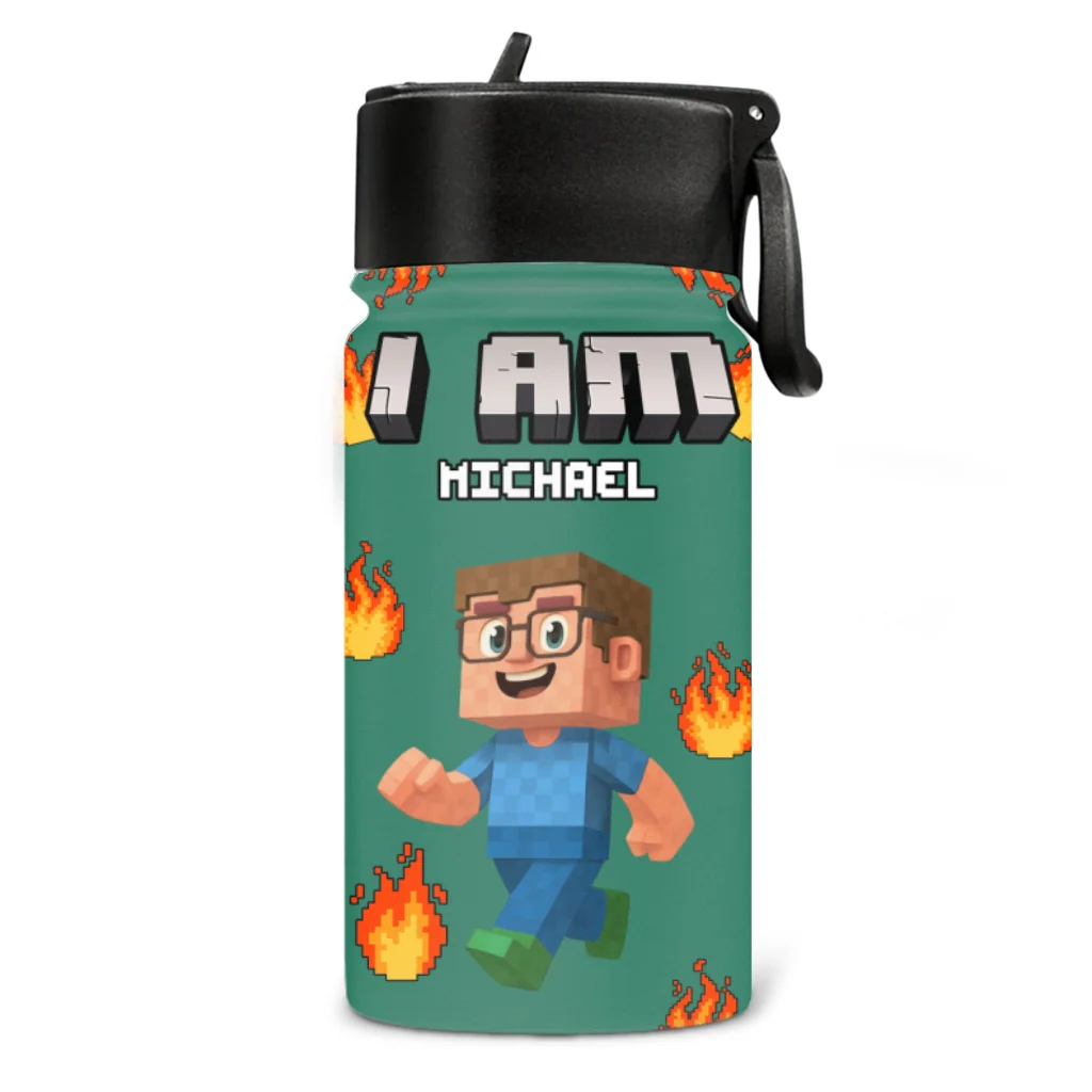 Blocky Kid - Personalized Custom Kids Water Bottle - Image 6