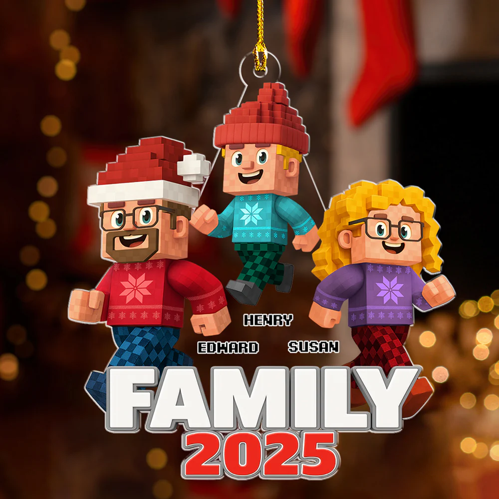 Blocky Voxel Family Christmas Tree - Personalized Custom Acrylic Ornament - Image 5