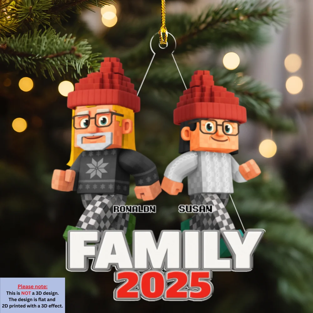 Blocky Voxel Family Christmas Tree - Personalized Custom Acrylic Ornament - Image 8