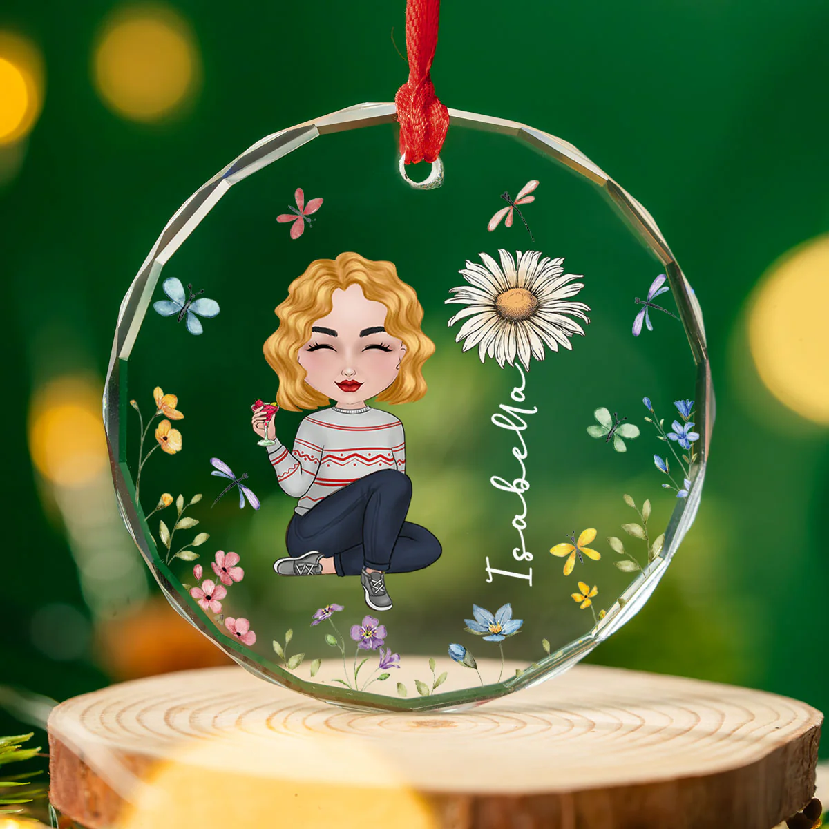 Bloom Girl Charm - Personalized Custom Glass Ornament - Image 2