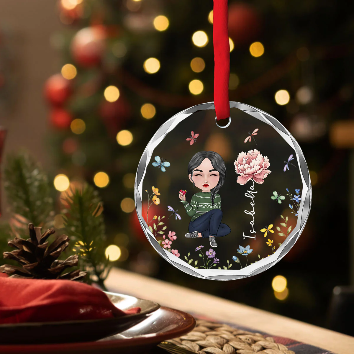 Bloom Girl Charm - Personalized Custom Glass Ornament - Image 3