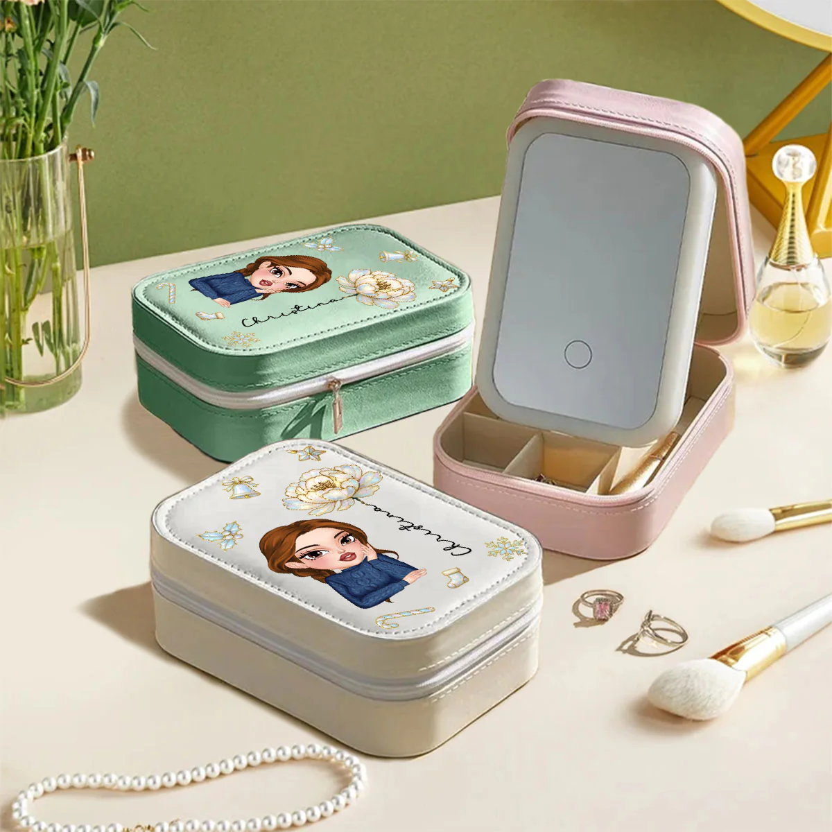 Bloom Heart - Personalized Custom Jewelry Box With LED Mirror - Image 4