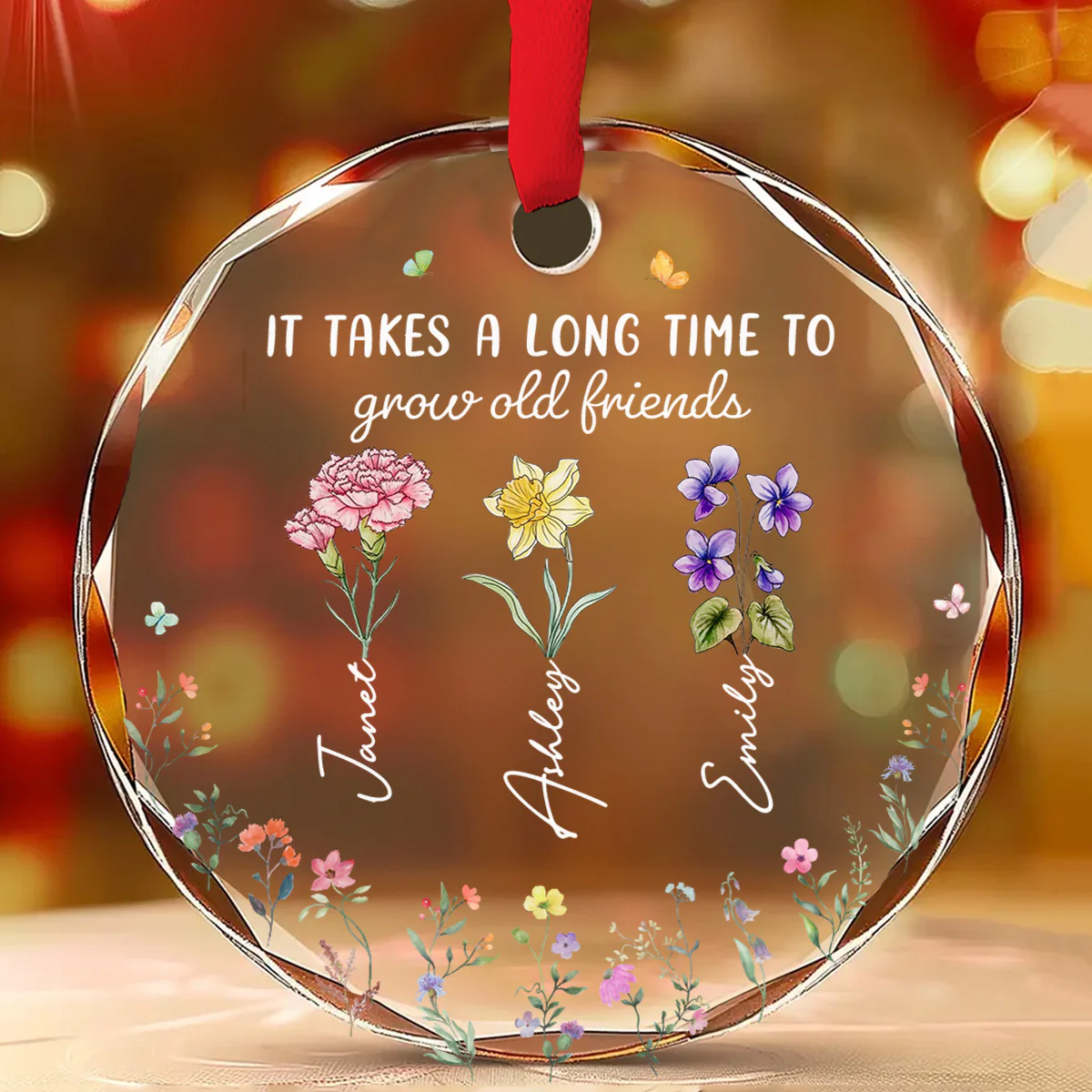 Bloom Where Friendship Is Planted - Personalized Custom Glass Ornament - Image 2
