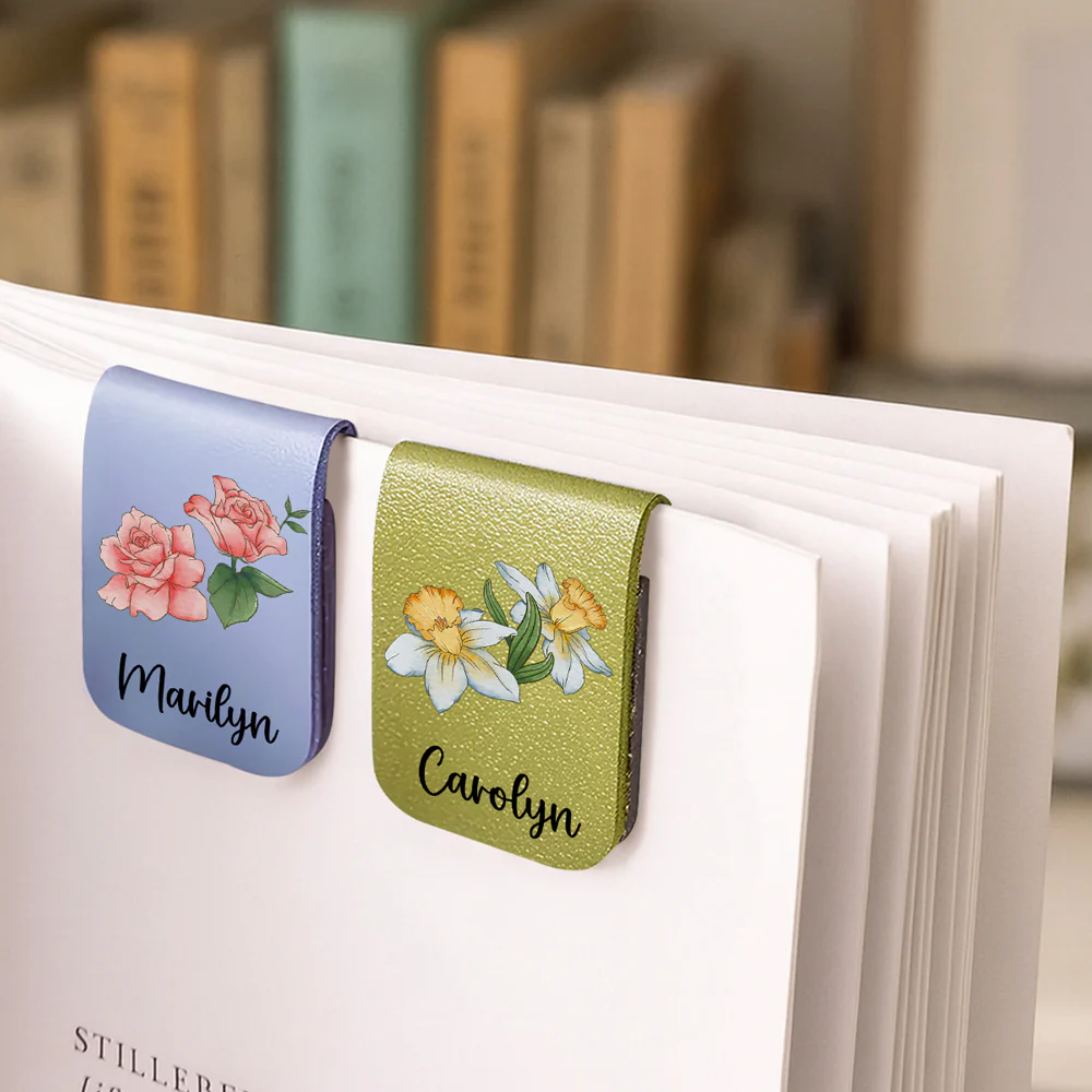 Blooming Flowers - Personalized Custom Leather Bookmark - Image 4