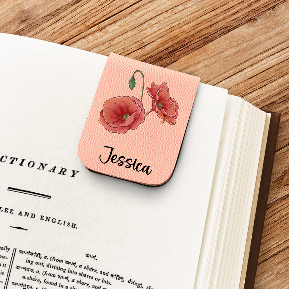 Blooming Flowers - Personalized Custom Leather Bookmark - Image 6
