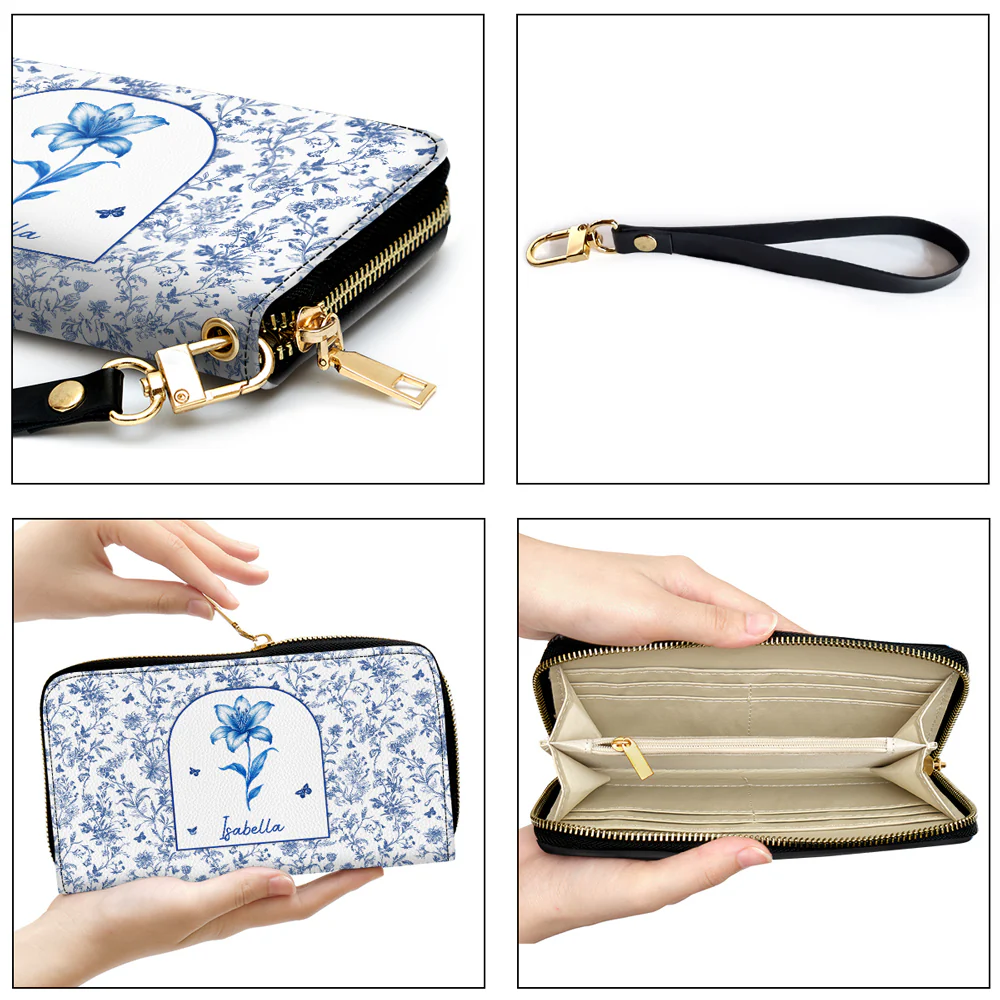 Blooming In Blue - Personalized Custom Leather Wallet - Image 4