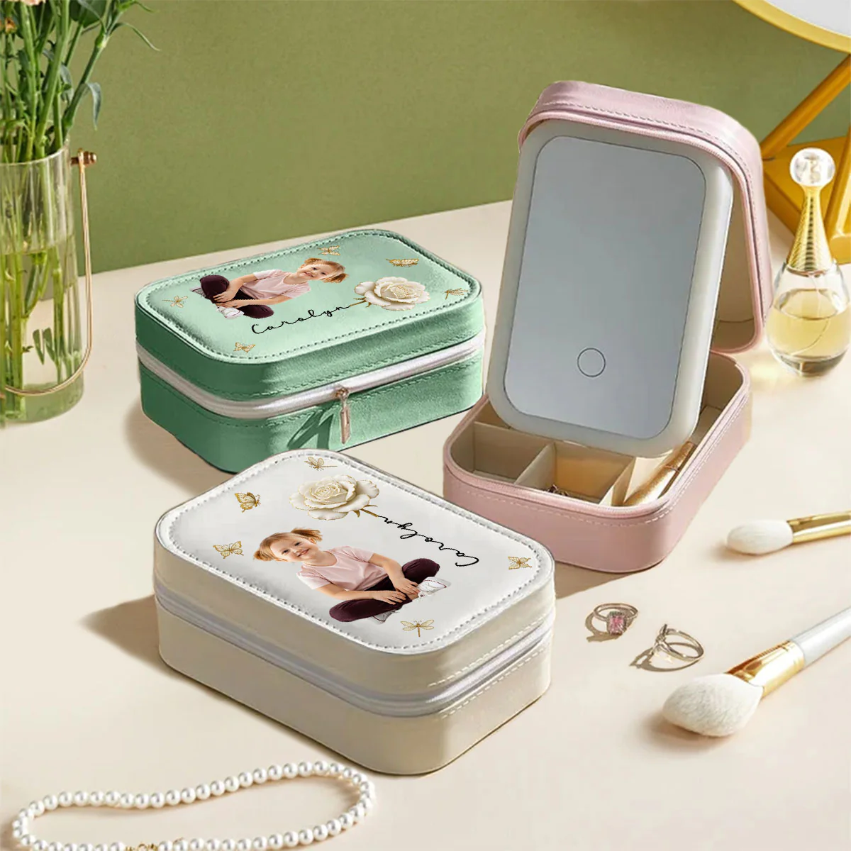 Blooming Soul With Photo - Personalized Custom Jewelry Box With LED Mirror - Image 5