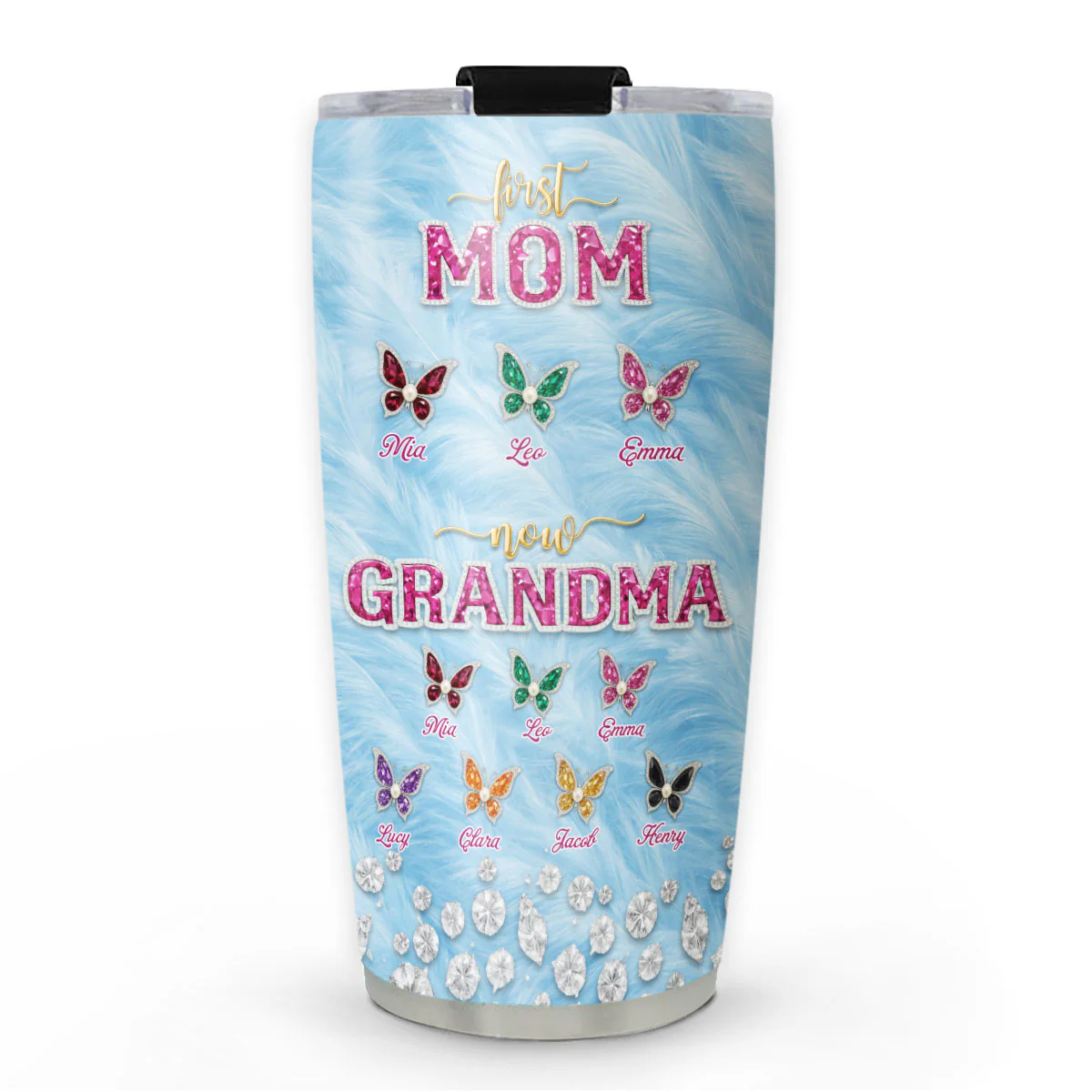 Blue Butterflies For Grandma - Personalized Custom Tumbler