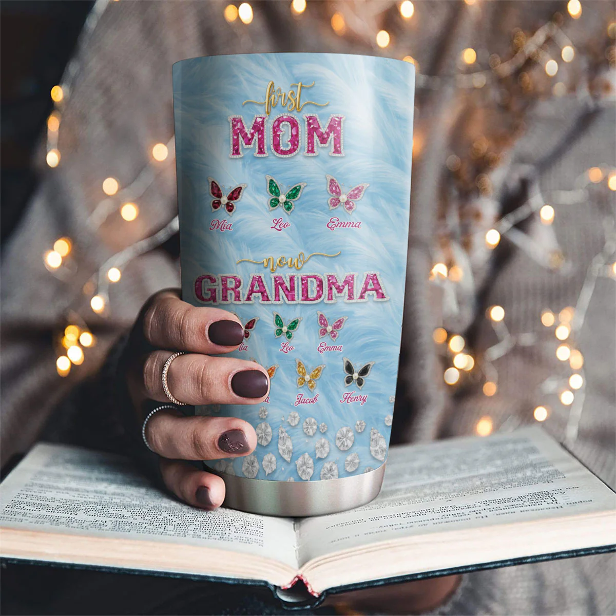 Blue Butterflies For Grandma - Personalized Custom Tumbler - Image 2