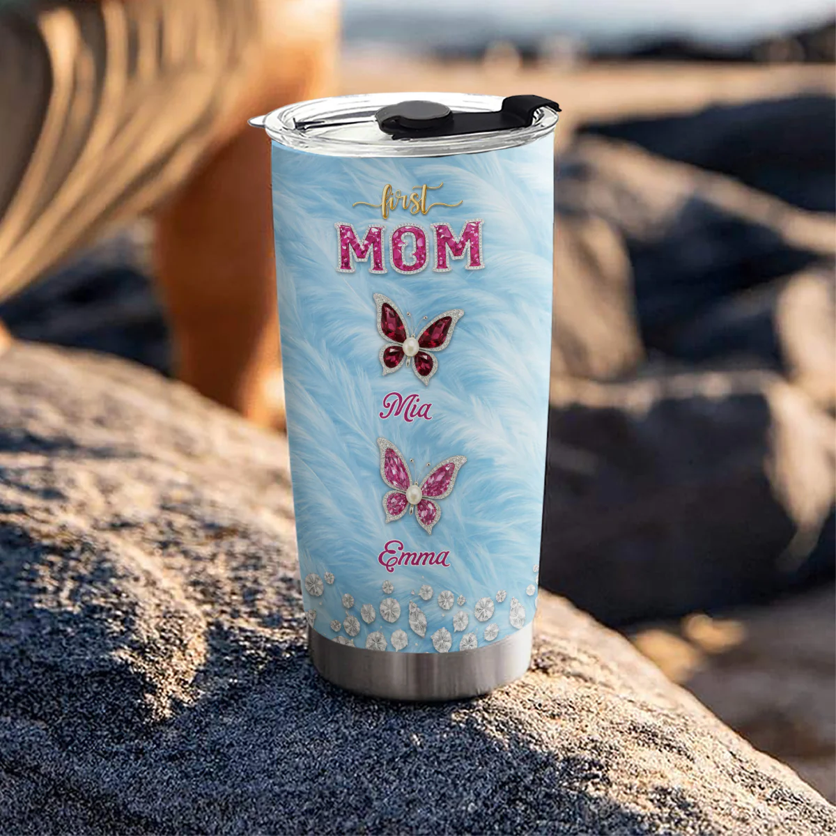 Blue Butterflies For Grandma Version 2 - Personalized Custom Tumbler - Image 5