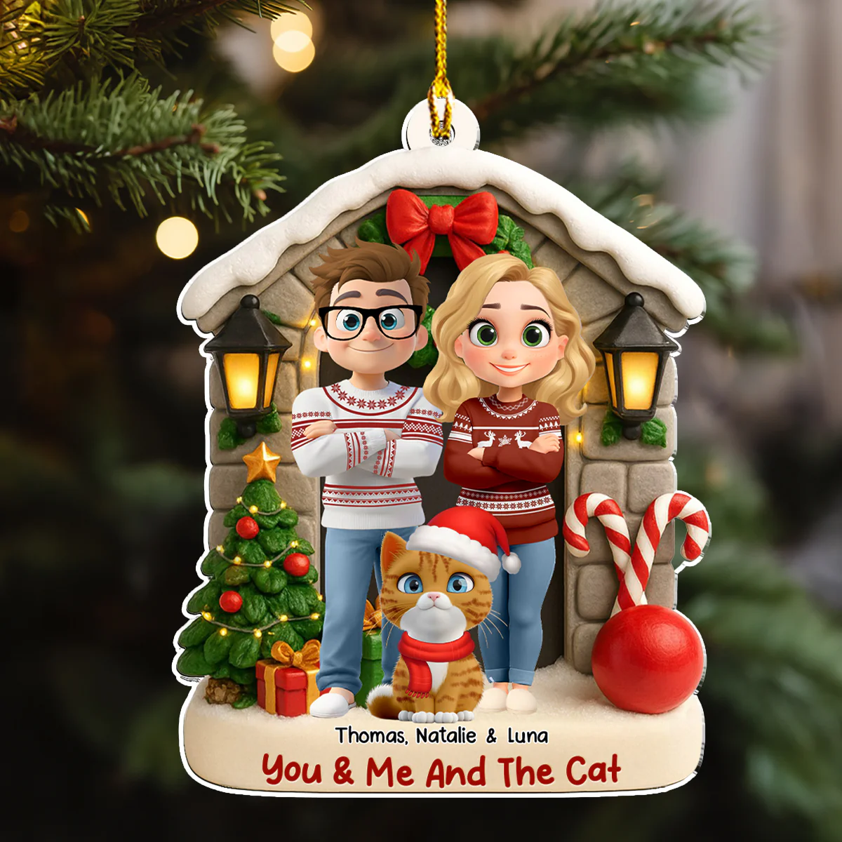 Bond Of Cat Love - Personalized Custom 3D Effect Acrylic Ornament - Image 4