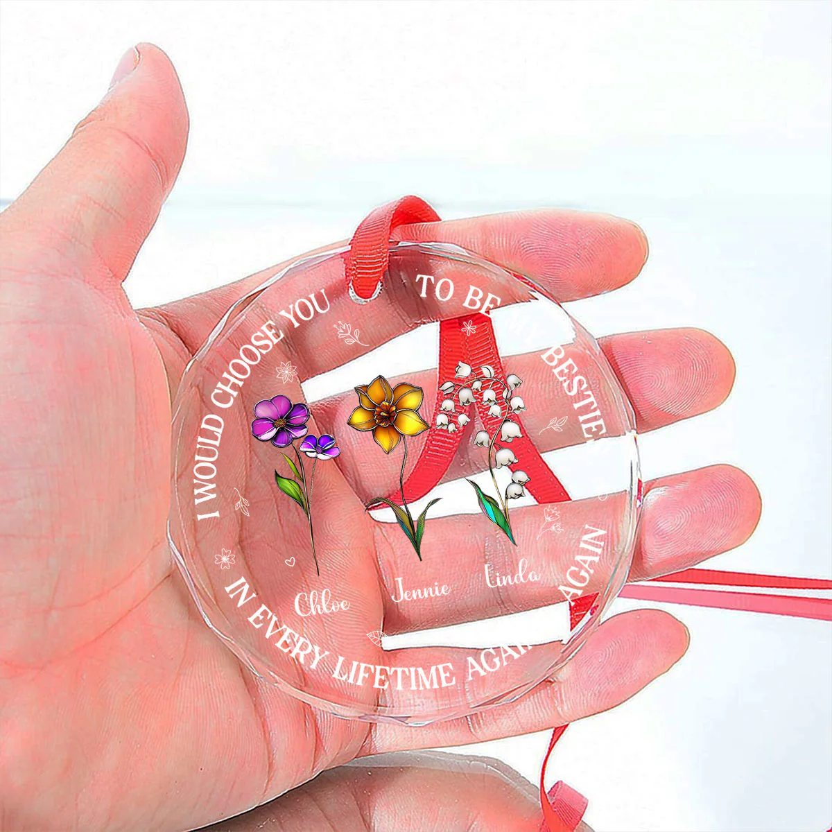 Bonded By Heart - Personalized Custom Glass Ornament - Image 2