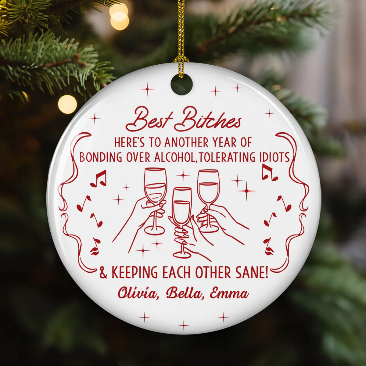 Bonded By Wine And Chaos - Personalized Custom Ceramic Ornament
