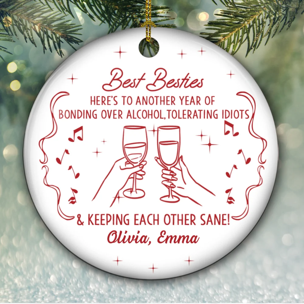 Bonded By Wine And Chaos - Personalized Custom Ceramic Ornament - Image 6
