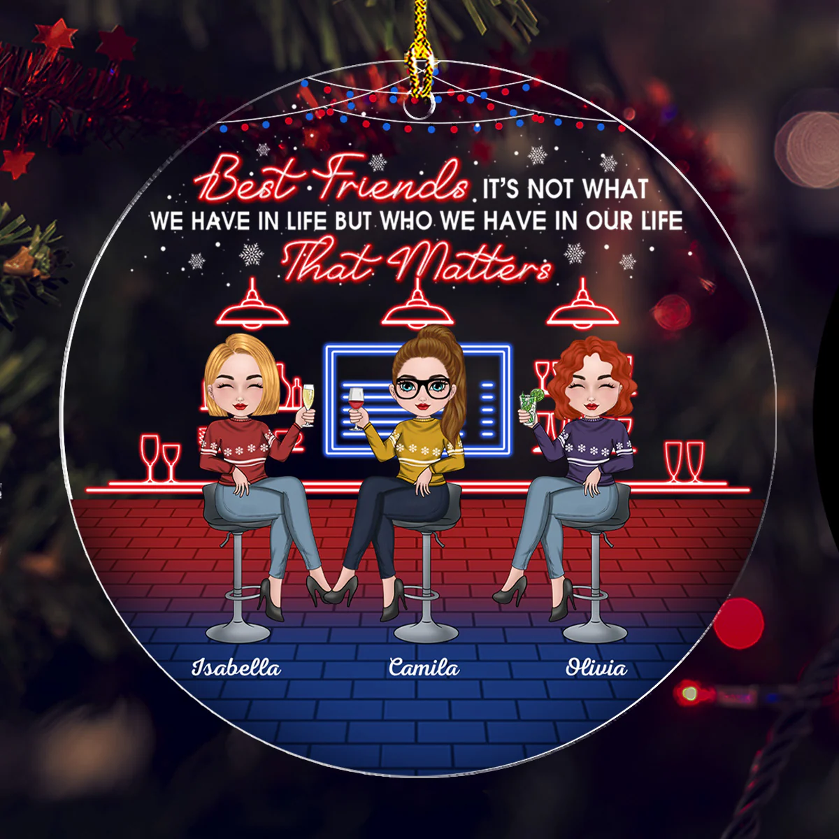 Bonding Over Alcohol Christmas Besties - Personalized Custom Acrylic Ornament - Image 2