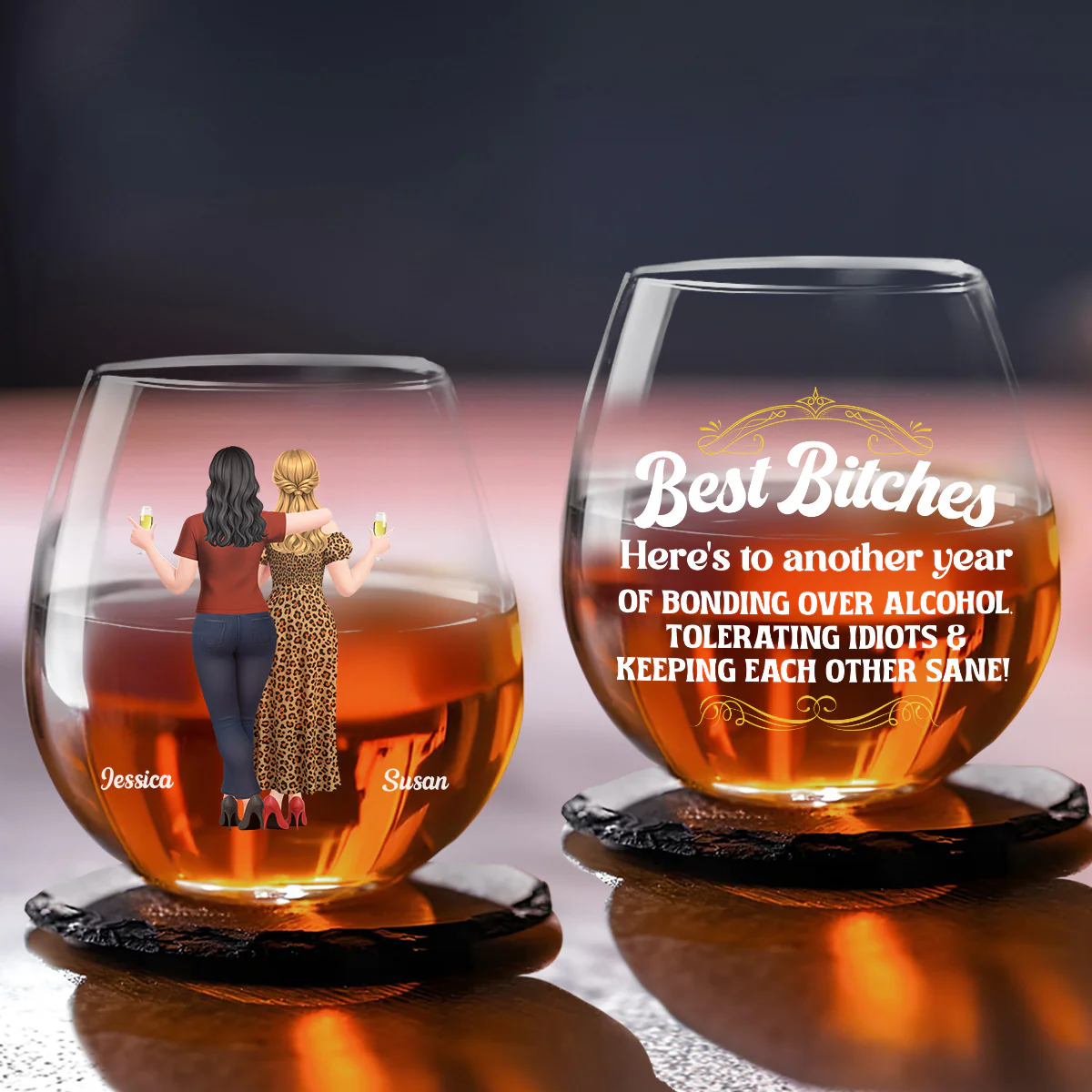 Bonding Over Alcohol - Personalized Custom Wine Glass