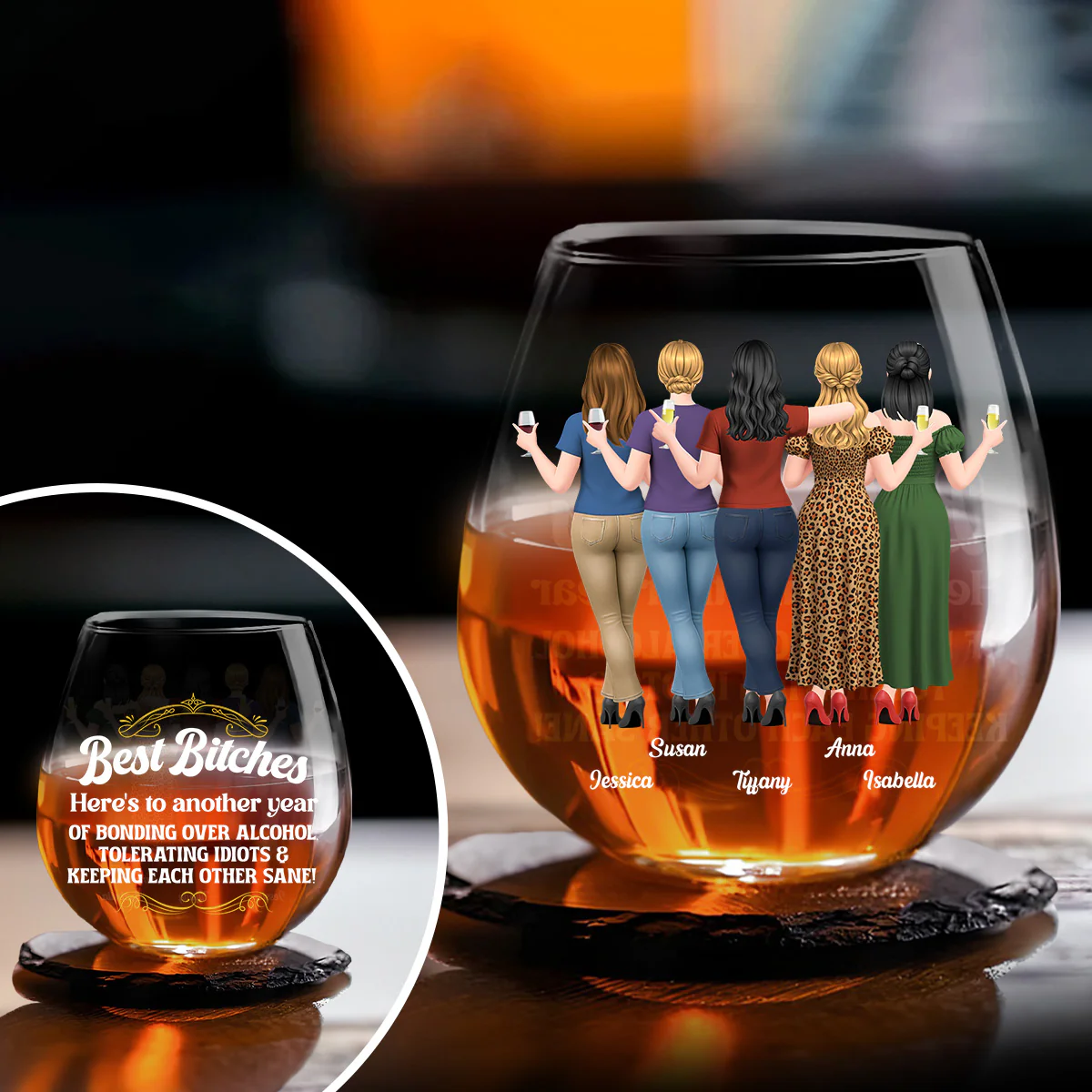Bonding Over Alcohol - Personalized Custom Wine Glass - Image 2