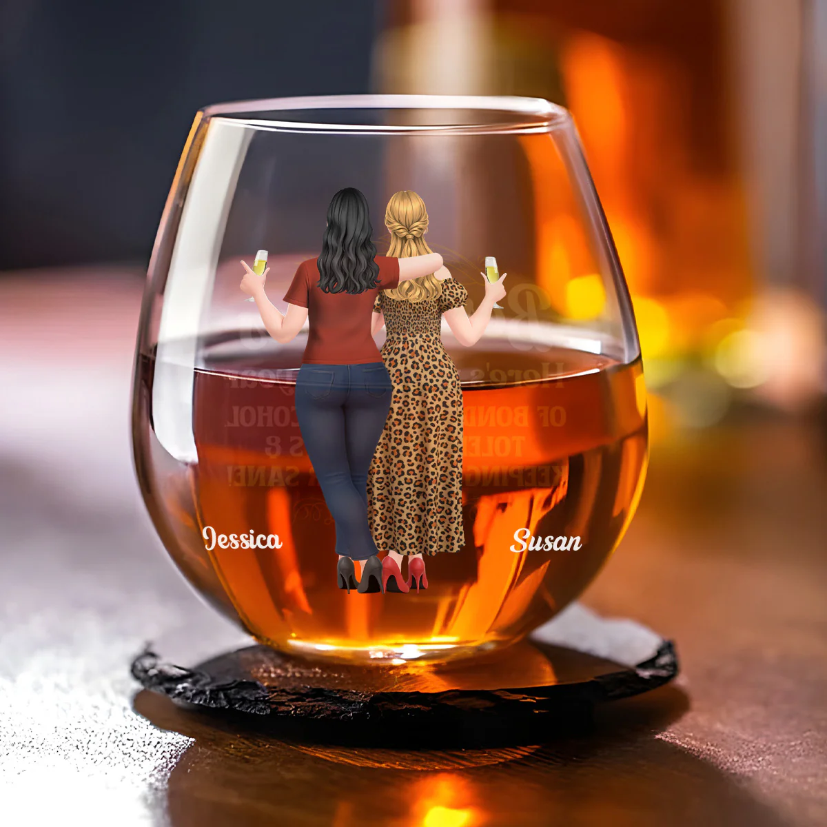 Bonding Over Alcohol - Personalized Custom Wine Glass - Image 4