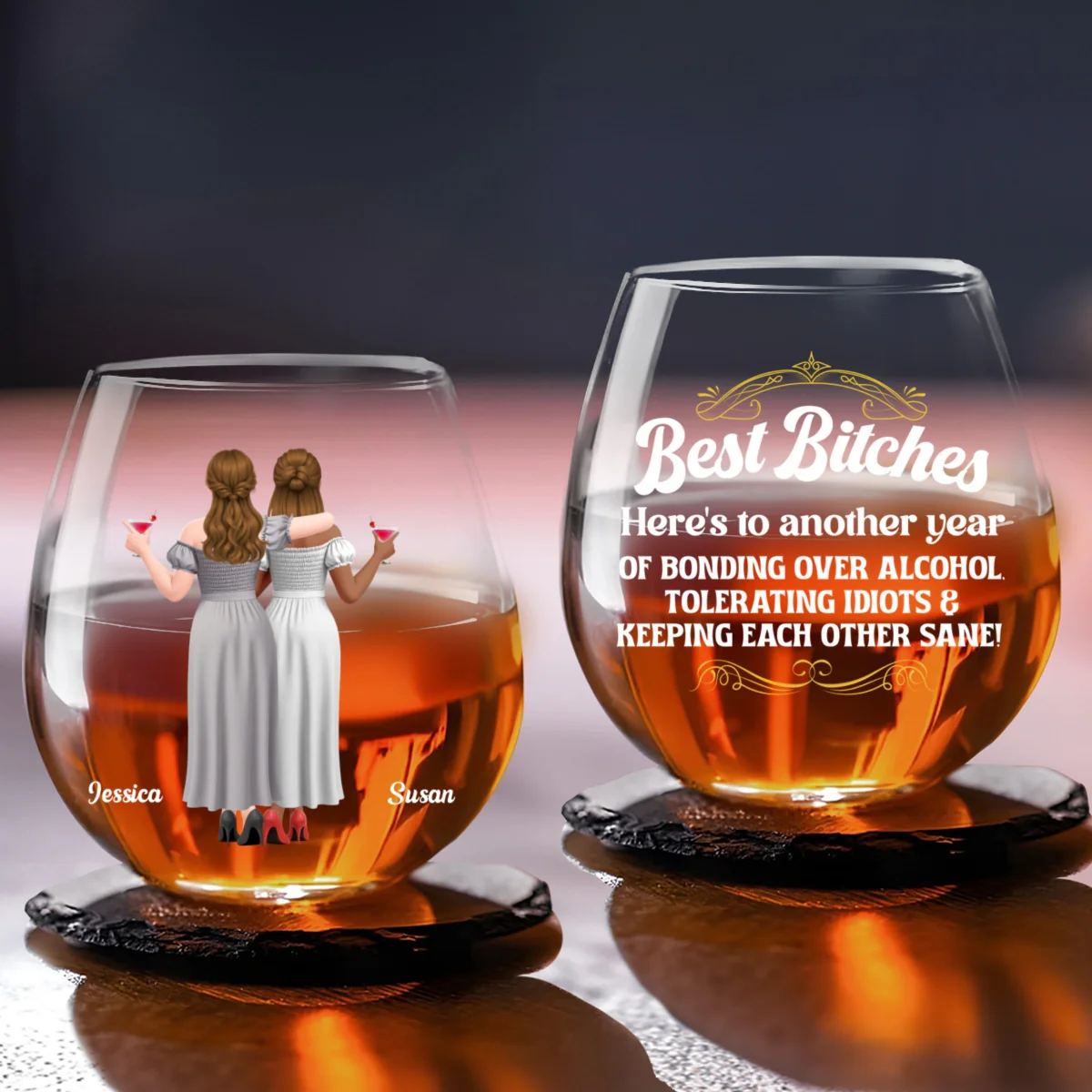Bonding Over Alcohol - Personalized Custom Wine Glass - Image 5