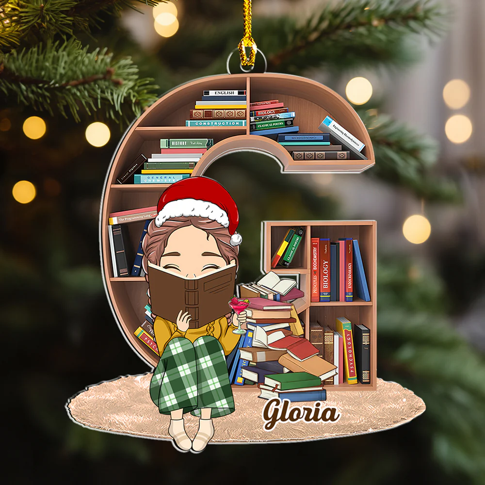 Book Lover Bookworm - Personalized Custom Acrylic Ornament - Image 3