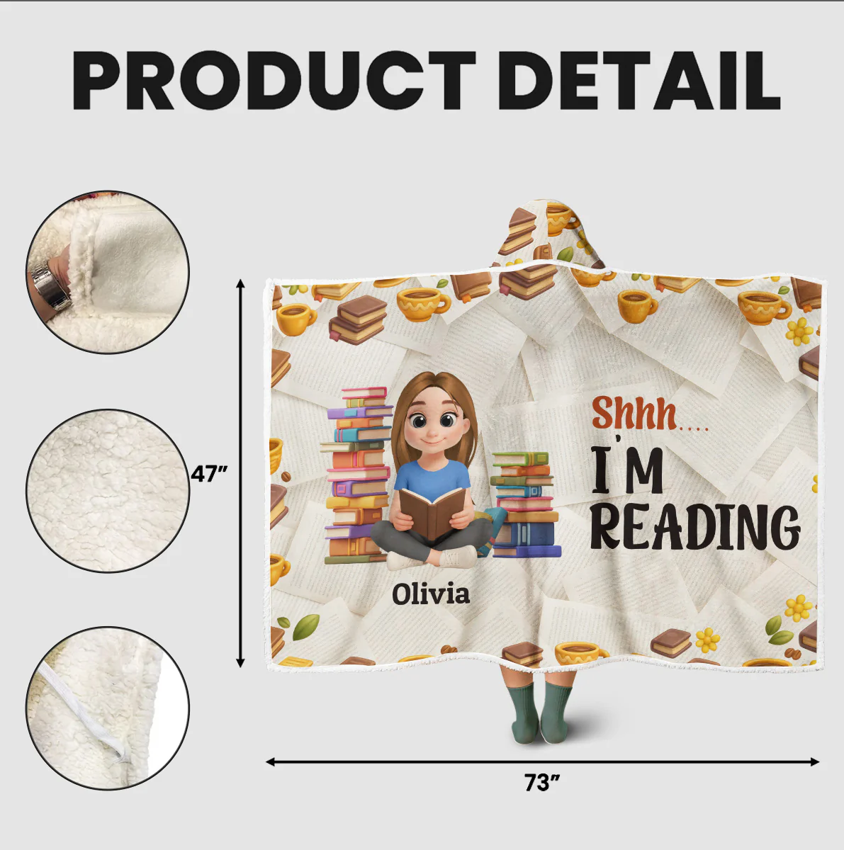 Book Lover Reading - Personalized Custom Hooded Blanket - Image 5