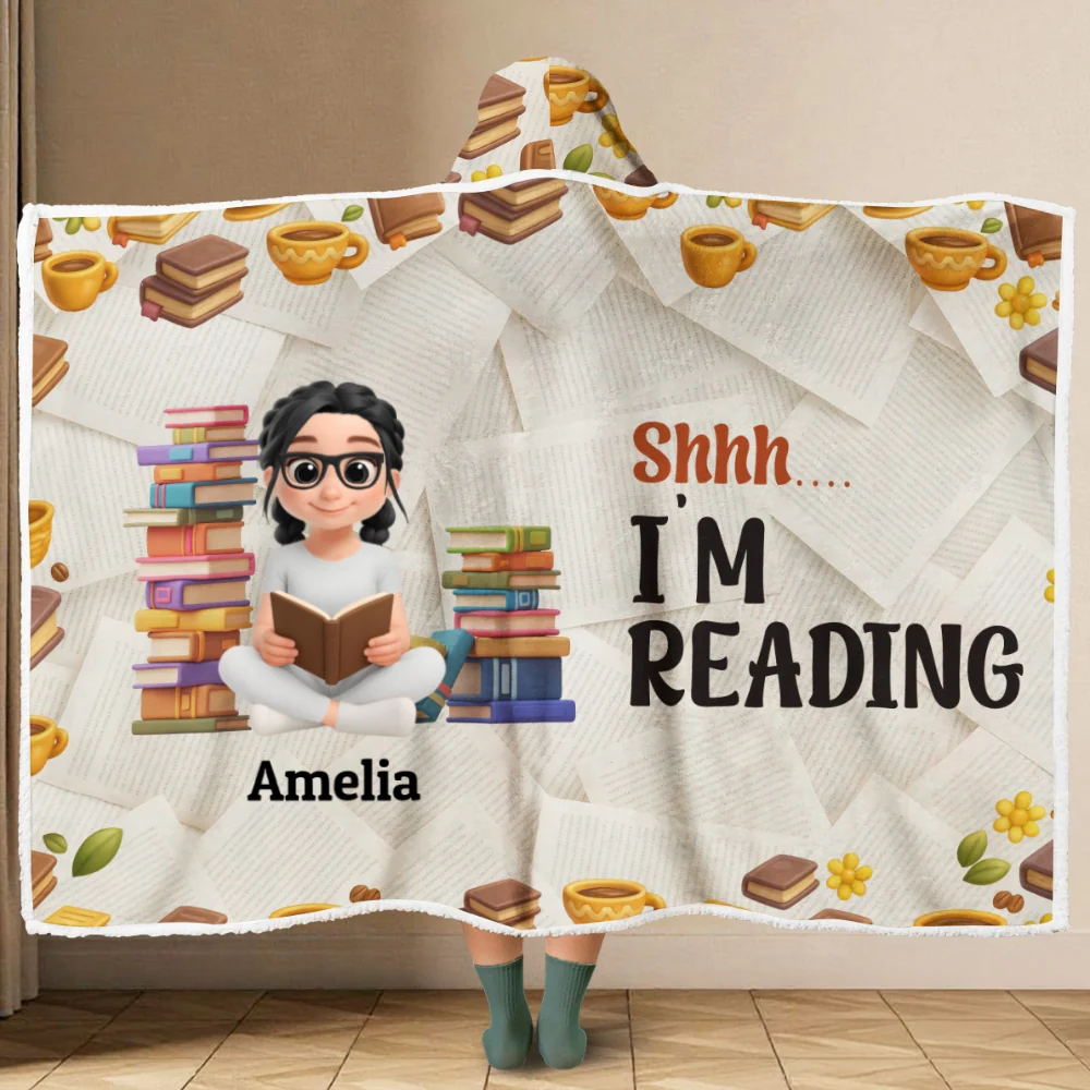 Book Lover Reading - Personalized Custom Hooded Blanket - Image 6