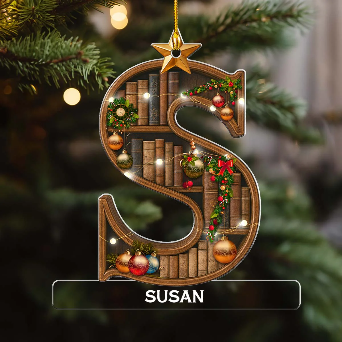 Bookaholic Christmas - Personalized Custom Acrylic Ornament - Image 3