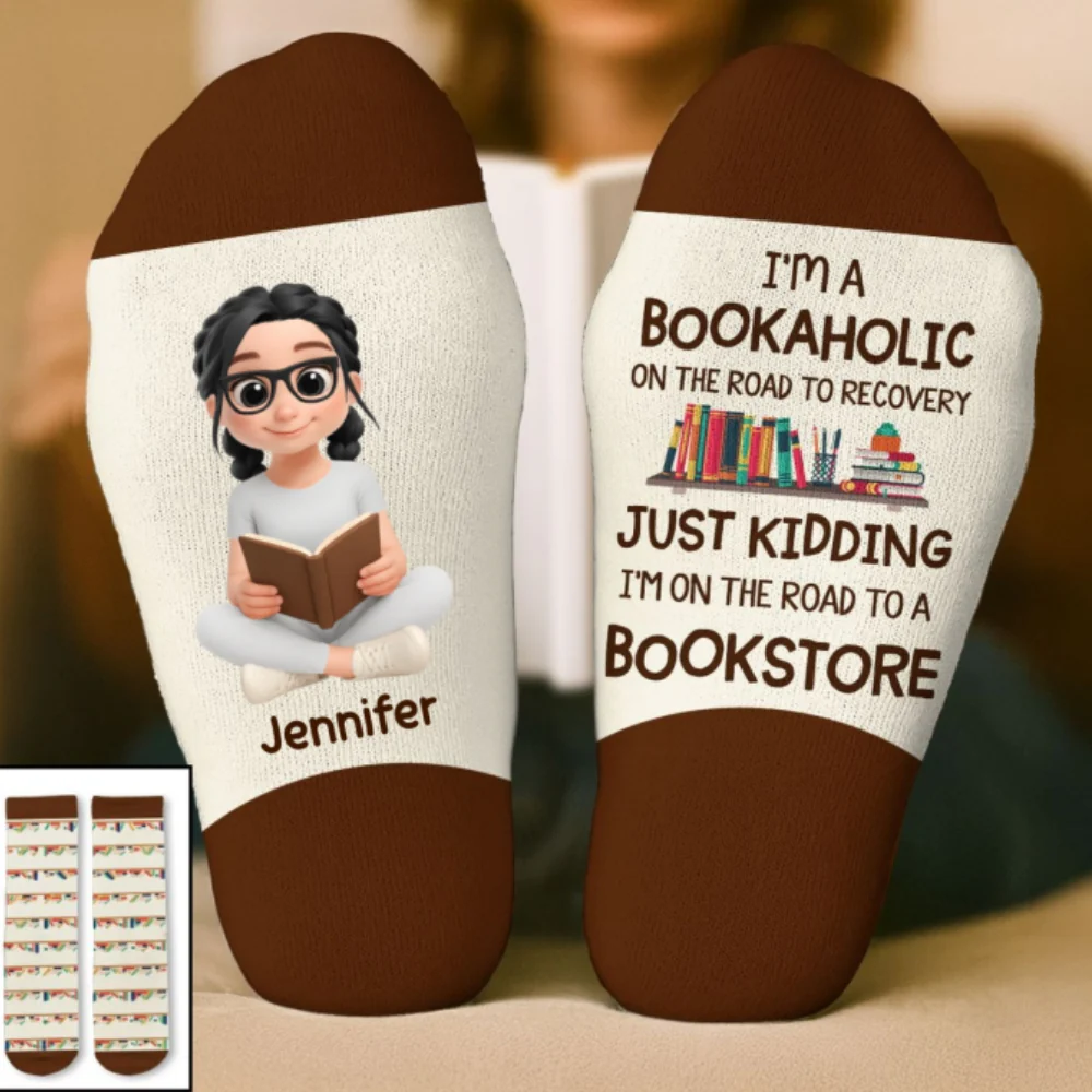 Bookaholic On The Road To Recovery - Personalized Custom Crew Socks - Image 9