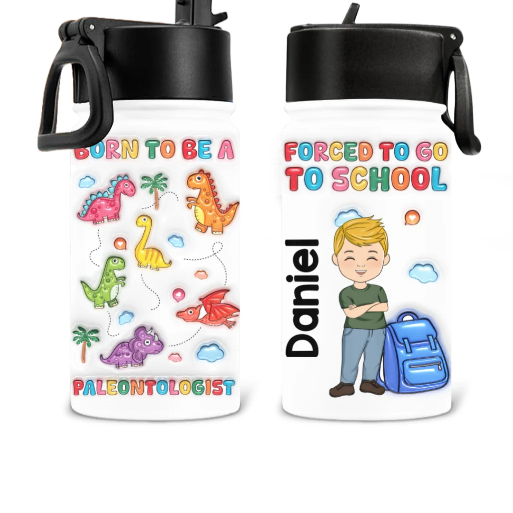 Born To Be A Paleontologist - Personalized Custom Kids Water Bottle - Image 6