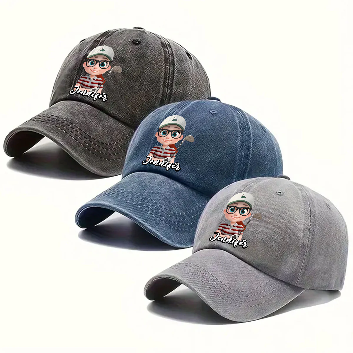 Born To Golf - Personalized Custom Vintage Washed Denim Cap - Image 6