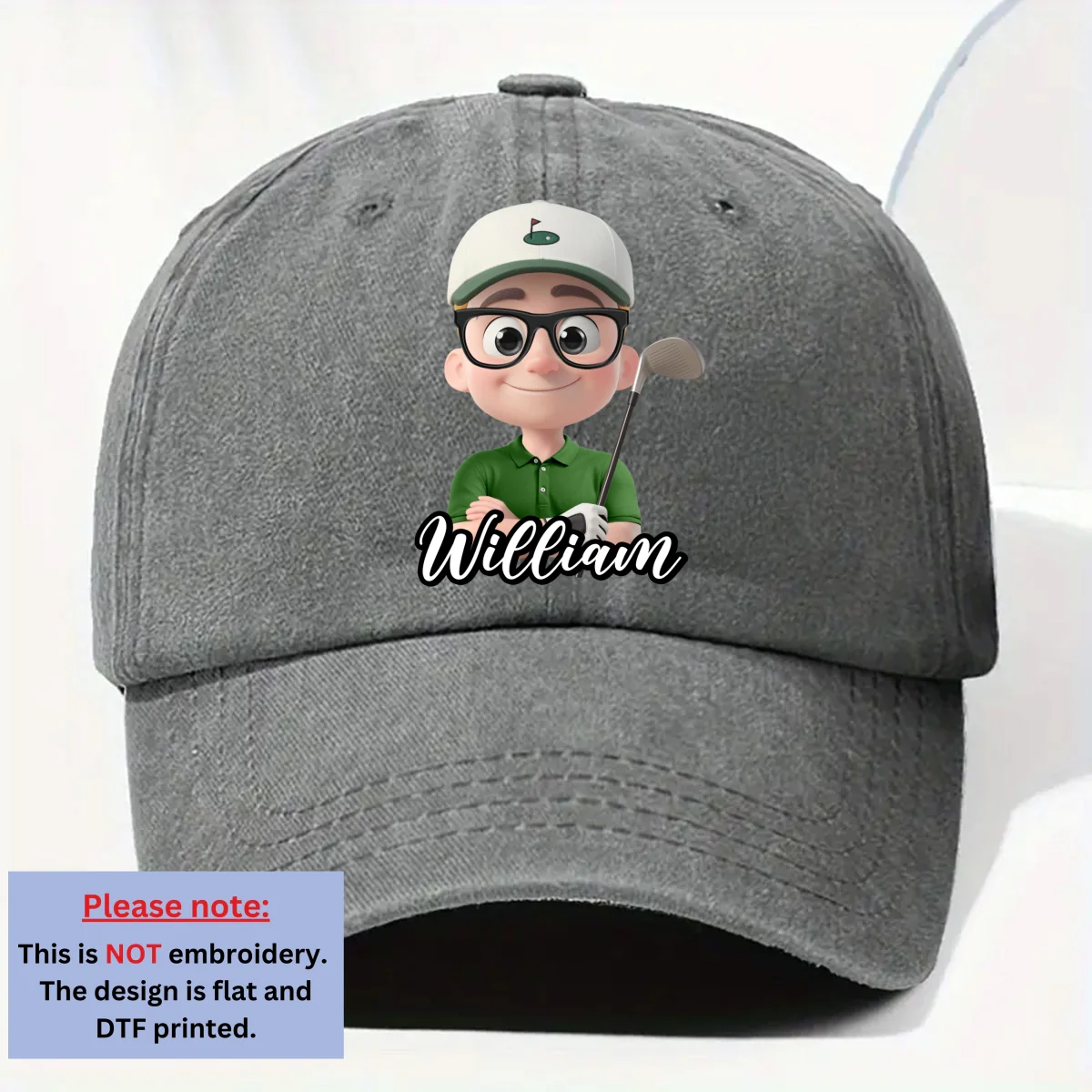Born To Golf - Personalized Custom Vintage Washed Denim Cap - Image 9