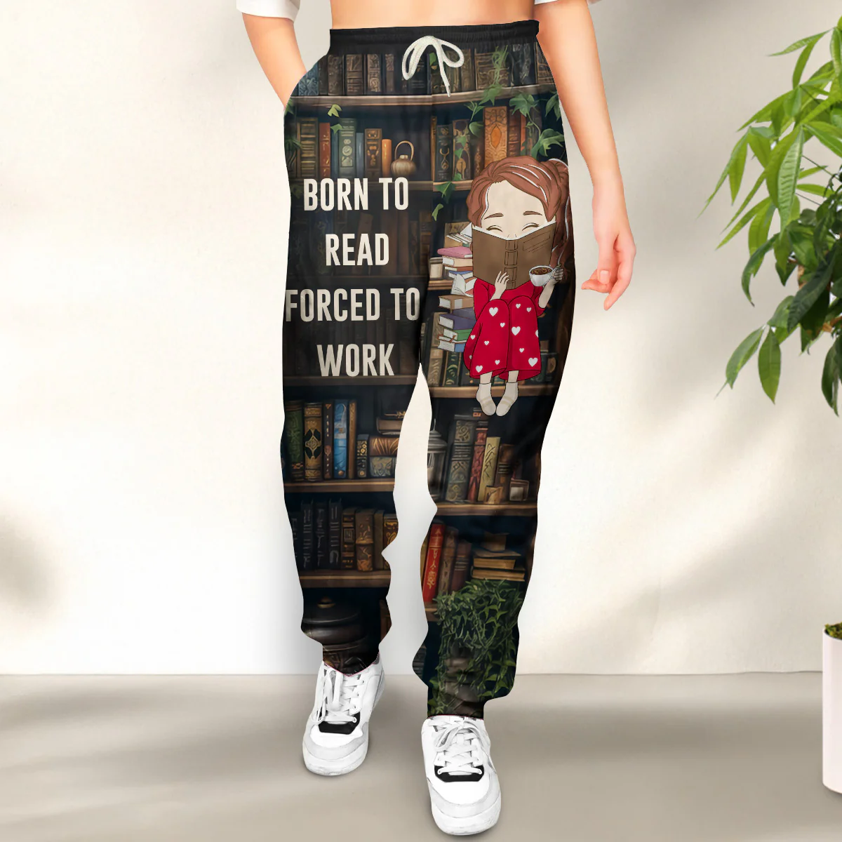 Born To Read Forced To Work - Personalized Custom Sweatpants - Image 3
