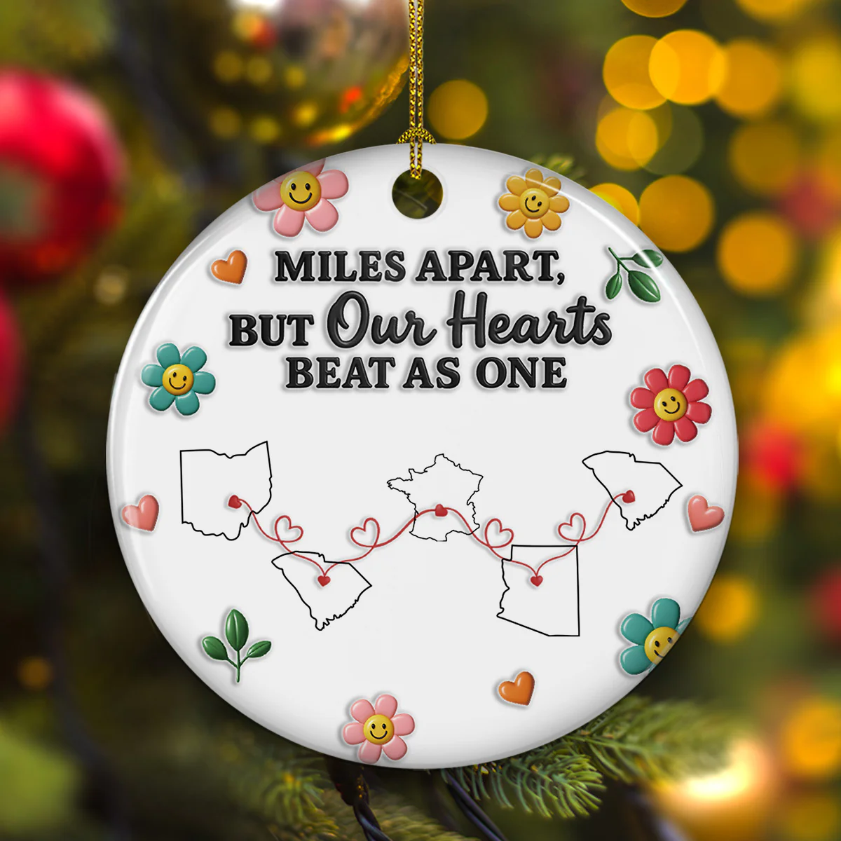 Bound By Heart Not Miles - Personalized Custom 3D Inflated Effect Ceramic Ornament - Image 2