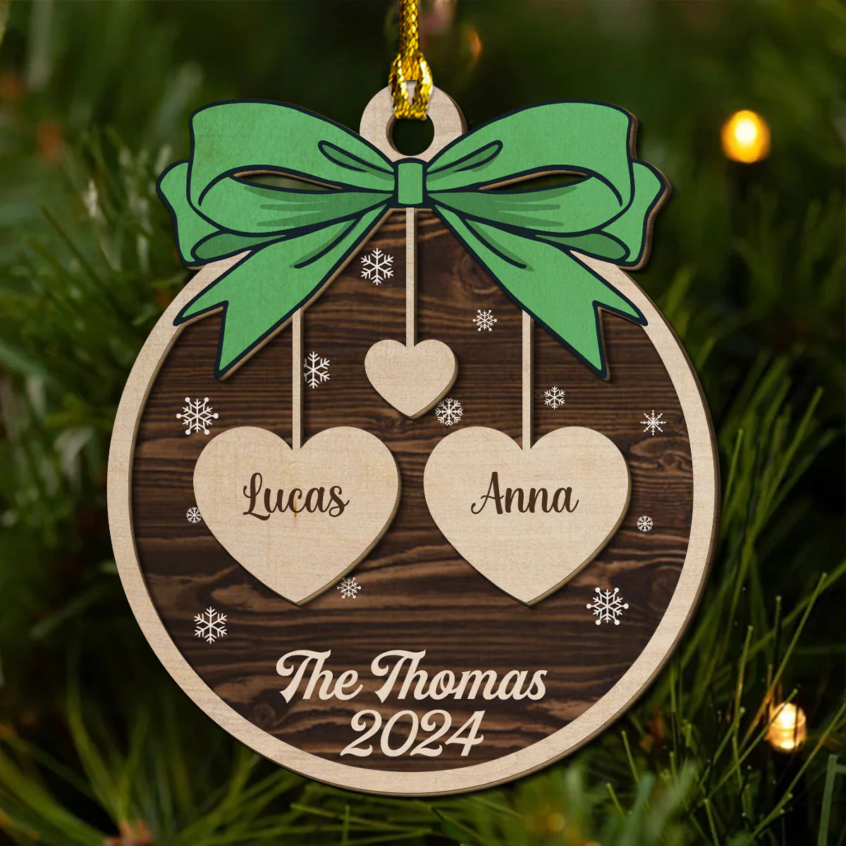 Bow, Name And Xmas - Personalized Custom 2-layered Wood Ornament - Image 3