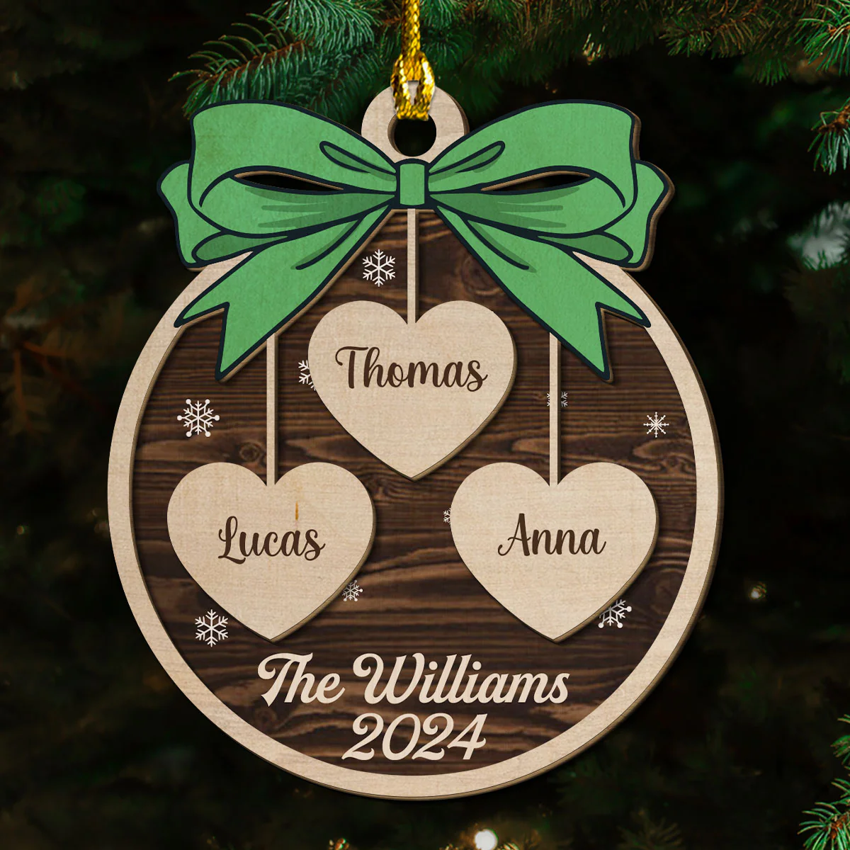 Bow, Name And Xmas - Personalized Custom 2-layered Wood Ornament - Image 4